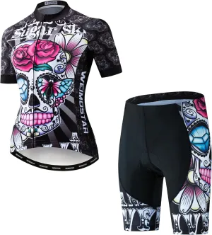 Women's Cycling Jersey Set Short Sleeve 5D Padded Bike Shirt Shorts Breathable Quick-Dry Bicycle Top Kits 3-Pockets S-2XL