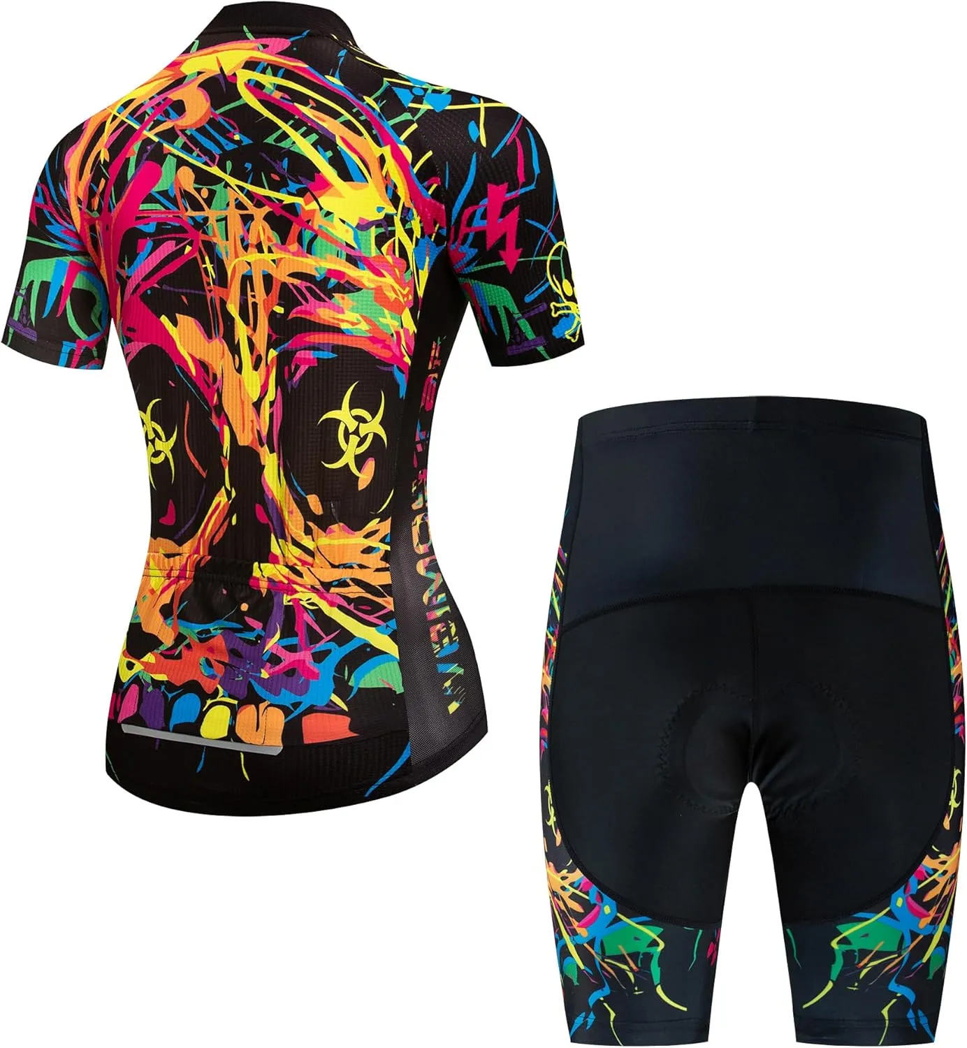 Women's Cycling Jersey Set Short Sleeve 5D Padded Bike Shirt Shorts Breathable Quick-Dry Bicycle Top Kits 3-Pockets S-2XL