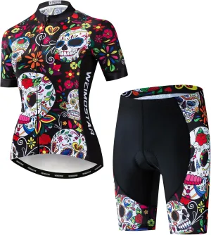 Women's Cycling Jersey Set Short Sleeve 5D Padded Bike Shirt Shorts Breathable Quick-Dry Bicycle Top Kits 3-Pockets S-2XL
