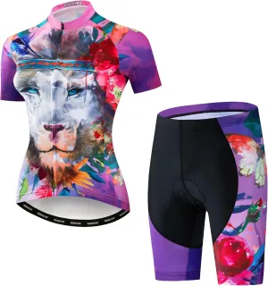 Women's Cycling Jersey Set Short Sleeve 5D Padded Bike Shirt Shorts Breathable Quick-Dry Bicycle Top Kits 3-Pockets S-2XL
