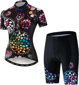 Women's Cycling Jersey Set Short Sleeve 5D Padded Bike Shirt Shorts Breathable Quick-Dry Bicycle Top Kits 3-Pockets S-2XL