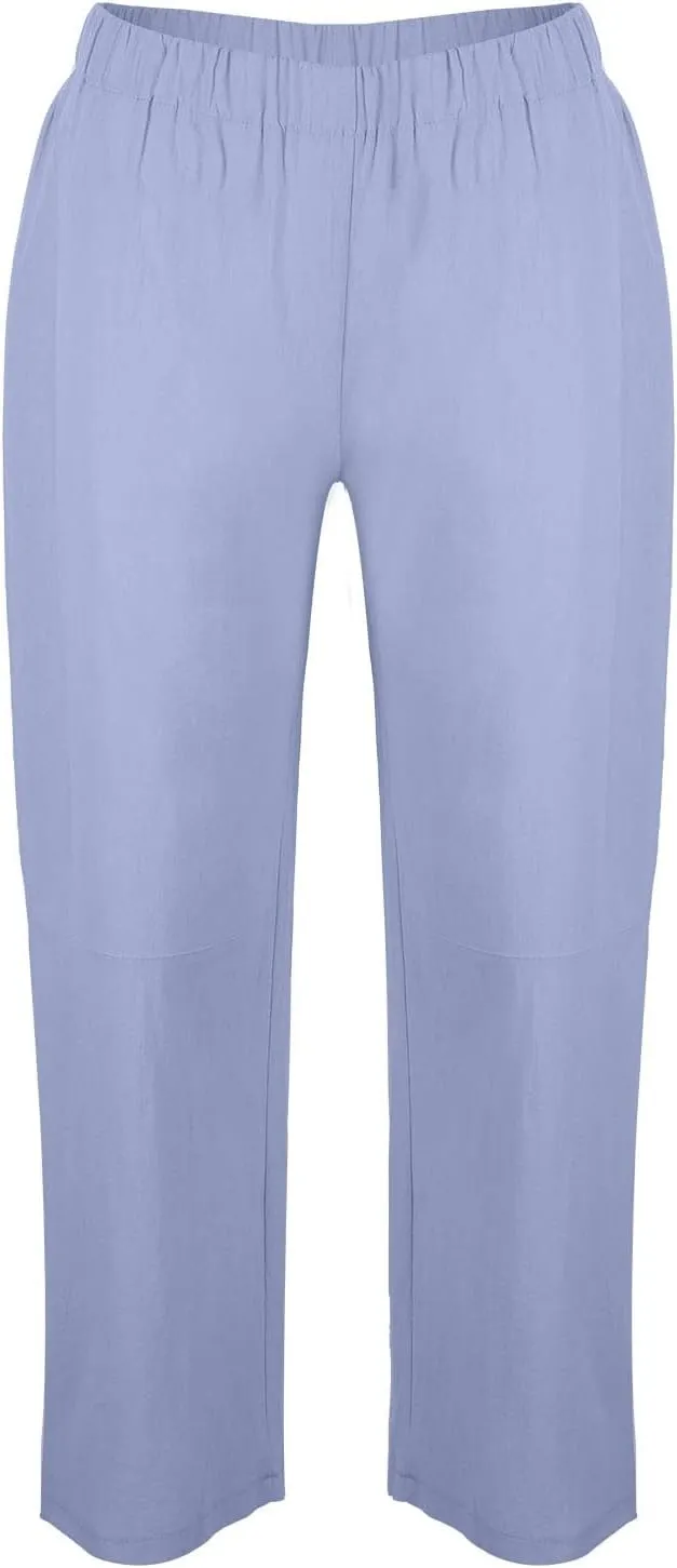 Womens Fashion Wide Leg Pants Cotton Linen Patchwork Elastic Waist Lounge Harem Pants Summer Loose Comfy Solid Color Trousers