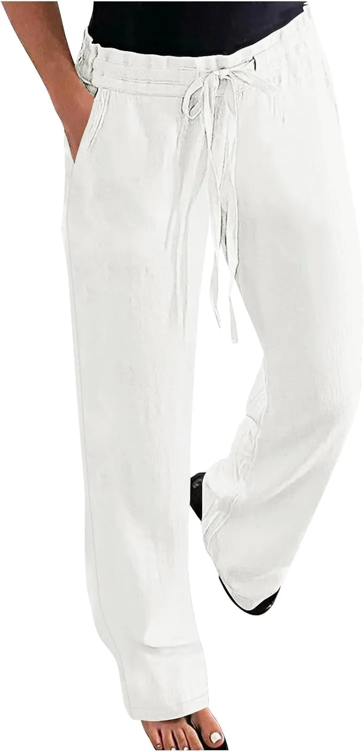 Womens Harem Pants Business Work Casual Lightweight Drawstring Elastic Waist Trousers 2025 Summer Outfits with Pockets
