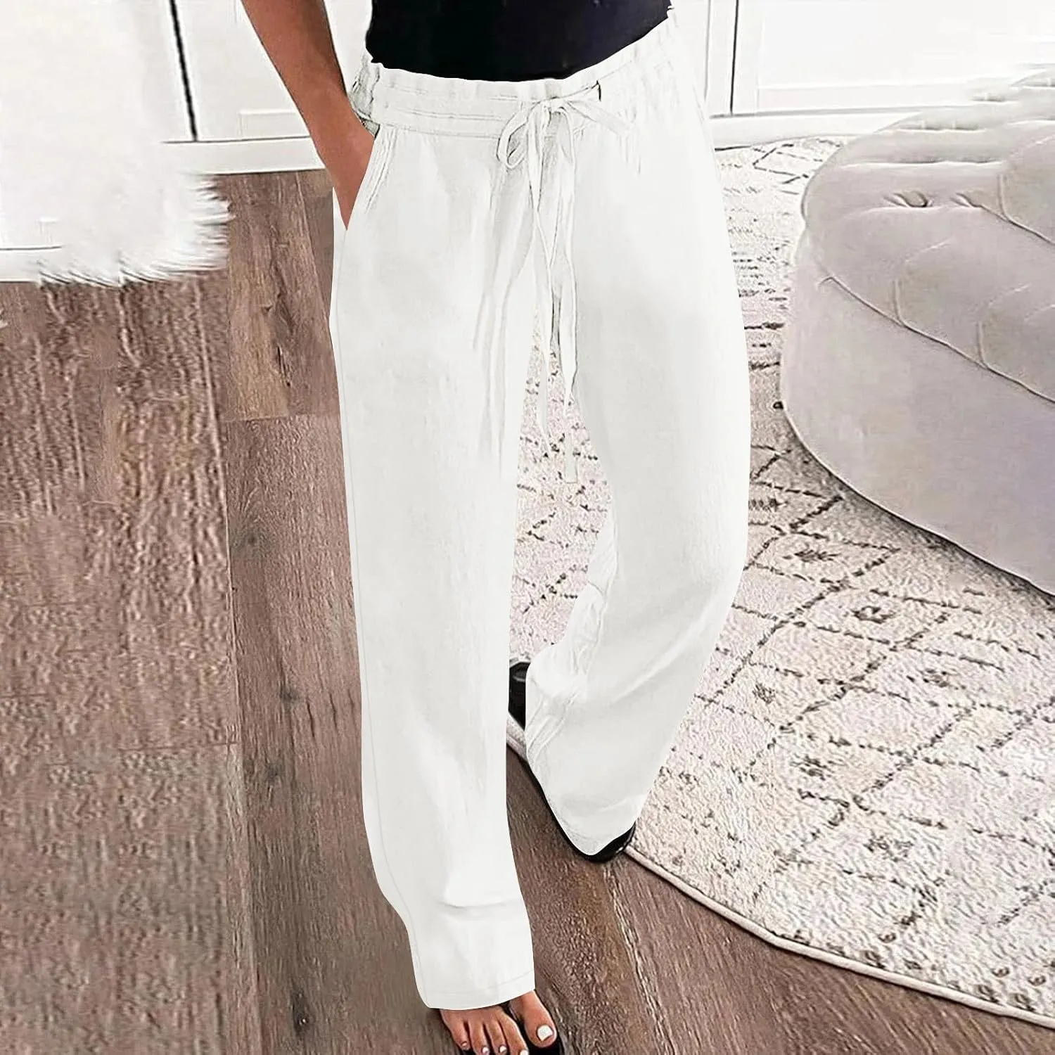 Womens Harem Pants Business Work Casual Lightweight Drawstring Elastic Waist Trousers 2025 Summer Outfits with Pockets