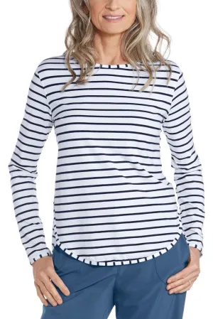 Women's Heyday Side Split Shirt | White/Navy Stripe