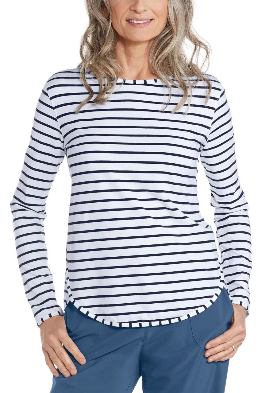 Women's Heyday Side Split Shirt | White/Navy Stripe