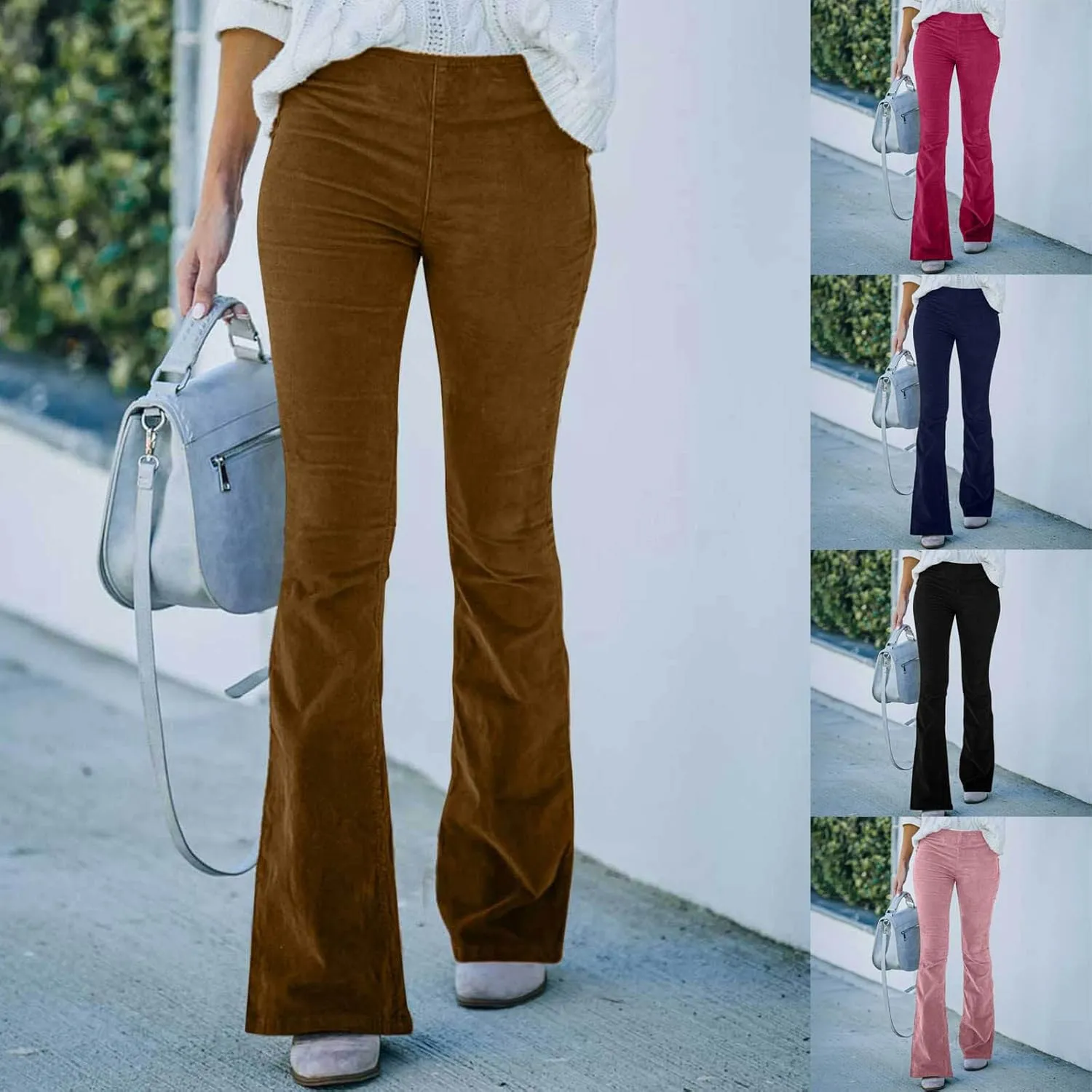 Women's High Waist Flare Pants Casual Comfy Business Work Pants High Waisted Lounge Trousers with Pockets