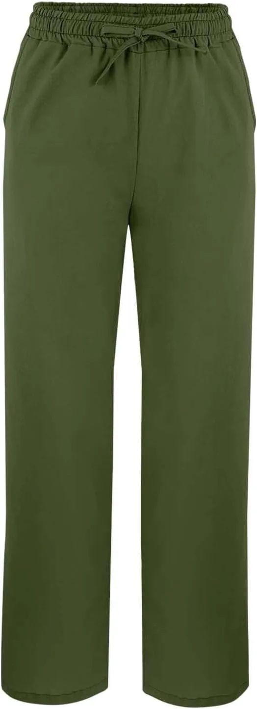 Women's Linen Cotton Pants Summer High Waisted Straight Casual Flowy Wide Leg Drawstring Trousers with Pockets