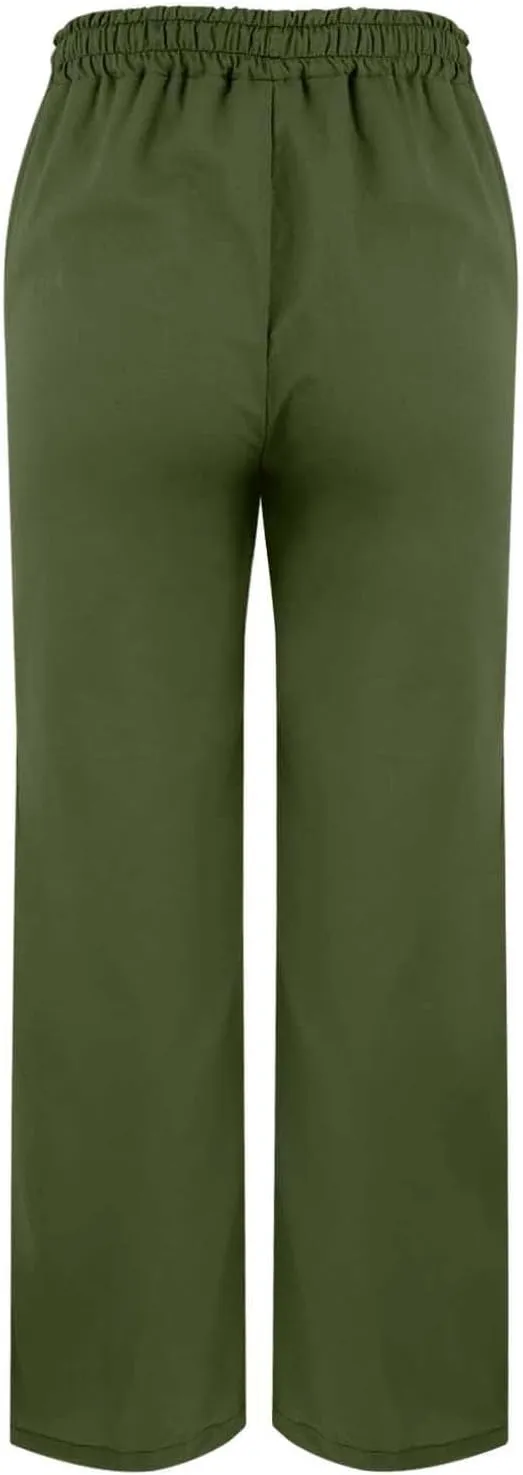 Women's Linen Cotton Pants Summer High Waisted Straight Casual Flowy Wide Leg Drawstring Trousers with Pockets
