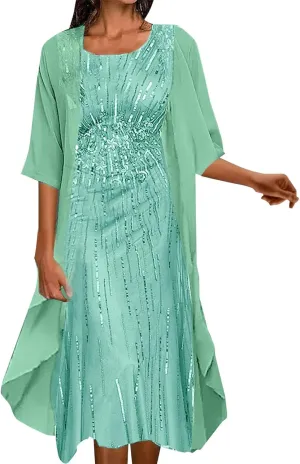 Womens Linen Dress 2 Piece Outfit Floral Sleeveless Loose Maxi Summer Dresses with Jacket Formal Casual Wedding Guest Dresses