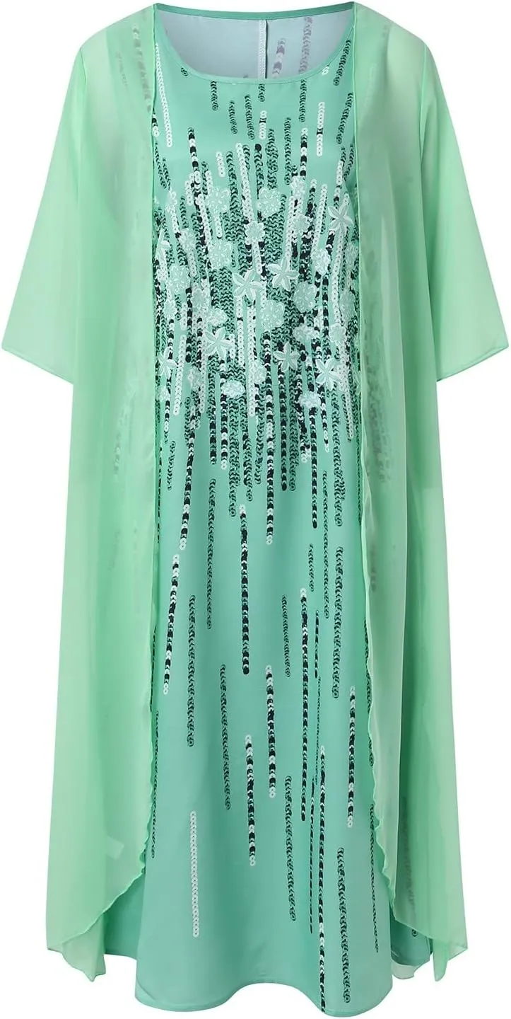 Womens Linen Dress 2 Piece Outfit Floral Sleeveless Loose Maxi Summer Dresses with Jacket Formal Casual Wedding Guest Dresses