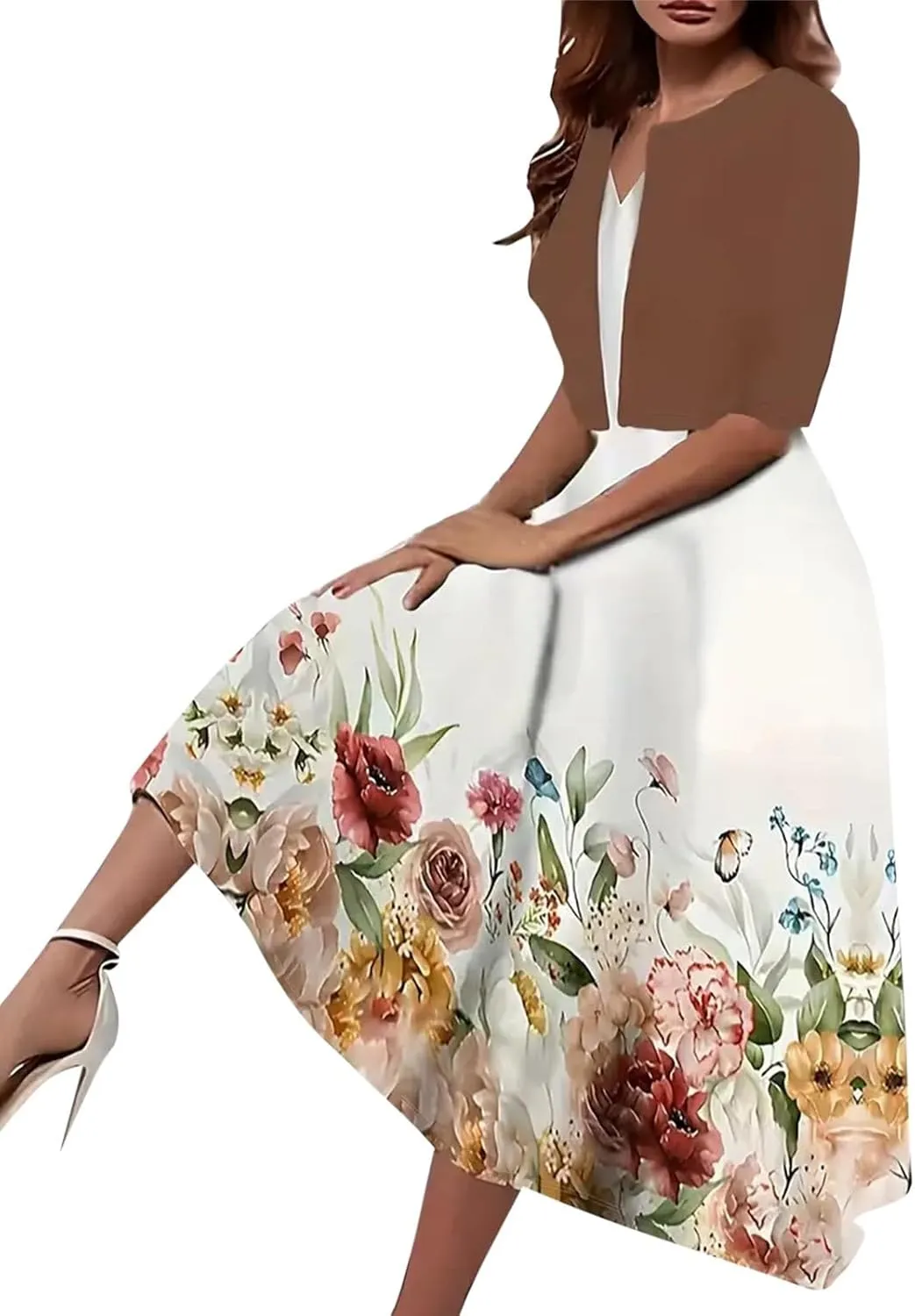 Womens Linen Dress with Jacket 2 Piece Outfit Floral Sleeveless Loose Maxi Summer Dresses Formal Casual Beach Swing Dresses