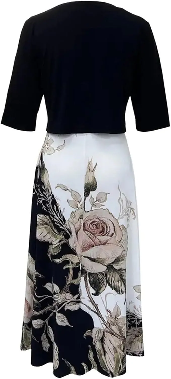 Womens Linen Dress with Jacket 2 Piece Outfit Floral Sleeveless Loose Maxi Summer Dresses Formal Casual Beach Swing Dresses