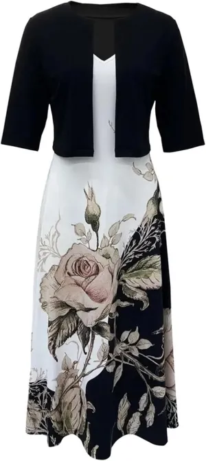 Womens Linen Dress with Jacket 2 Piece Outfit Floral Sleeveless Loose Maxi Summer Dresses Formal Casual Beach Swing Dresses