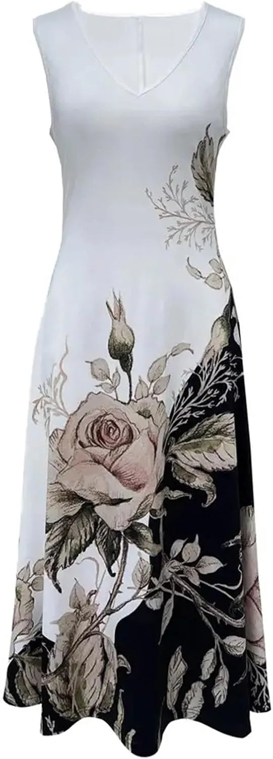 Womens Linen Dress with Jacket 2 Piece Outfit Floral Sleeveless Loose Maxi Summer Dresses Formal Casual Beach Swing Dresses