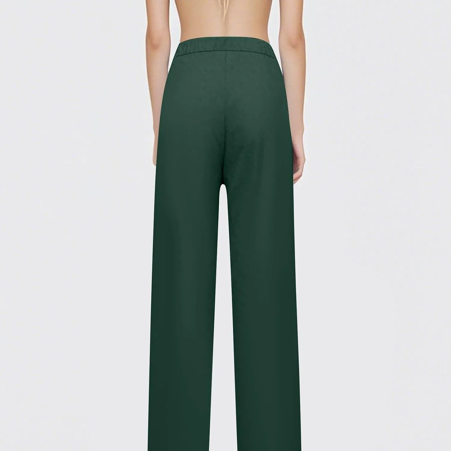 Womens Linen Harem Pants Hollow Elastic Waist Casual Beach Pants Summer Boho Baggy Wide Leg Trousers with Pockets