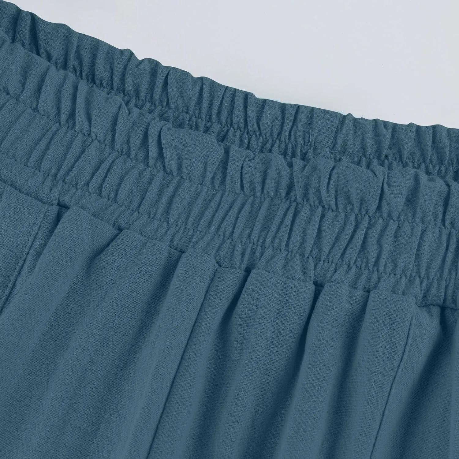 Women's Linen Pants Casual Loose High Waist Drawstring Palazzo Trousers Pockets Wide Leg Summer Flowy Pants Plus Size