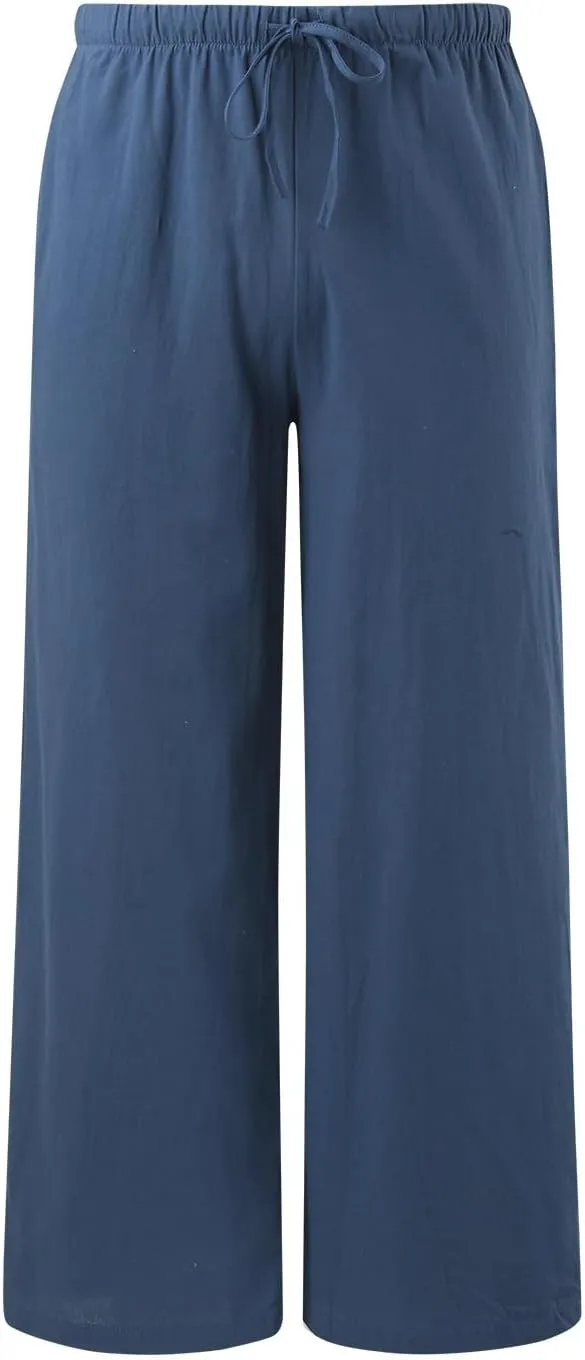 Womens Linen Summer Trendy Palazzo Lounge Pants Elastic Waisted Bootcut Plus Size Palazzo Lounge Pants