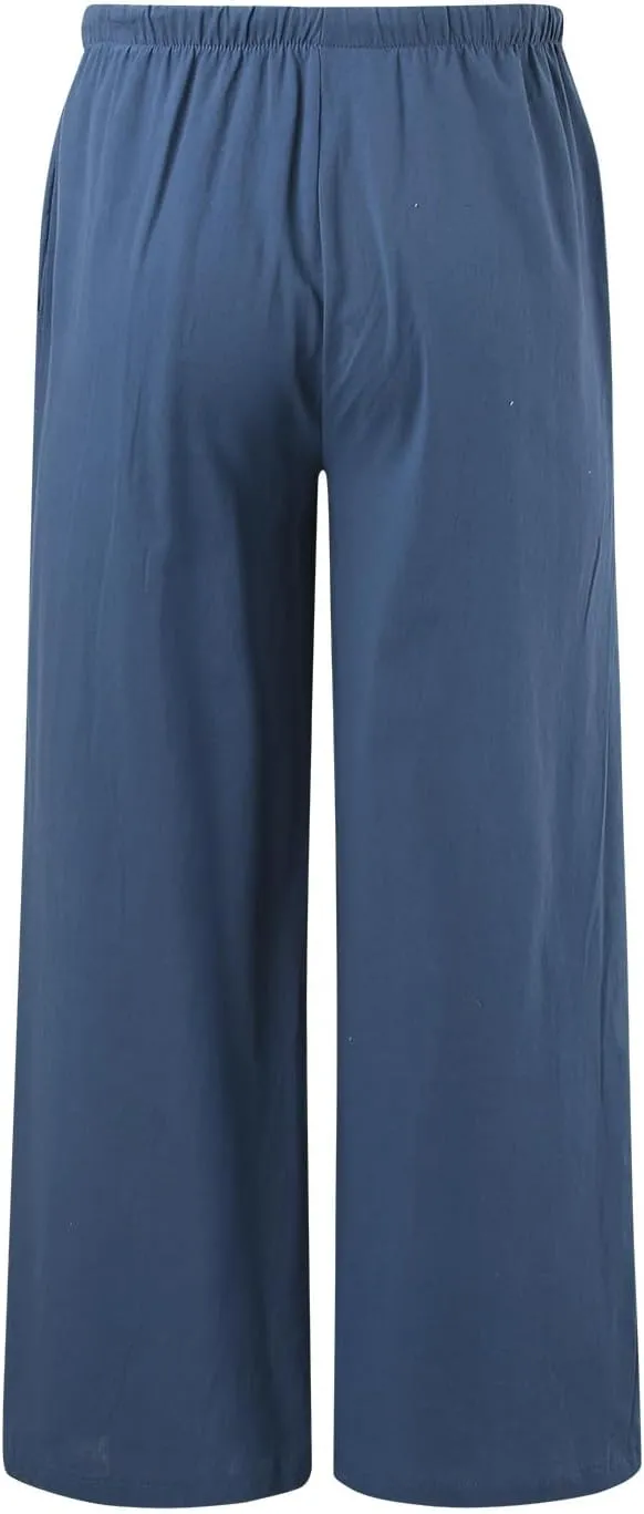 Womens Linen Summer Trendy Palazzo Lounge Pants Elastic Waisted Bootcut Plus Size Palazzo Lounge Pants