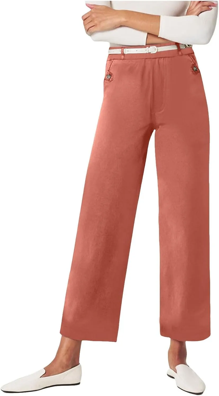 Womens Linen Summer Y2K Streetwear Palazzo Pants Elastic Waist Wide Leg Plus Size Trousers Travel