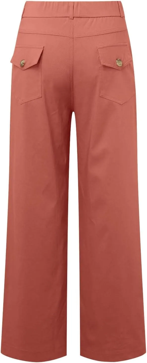 Womens Linen Summer Y2K Streetwear Palazzo Pants Elastic Waist Wide Leg Plus Size Trousers Travel