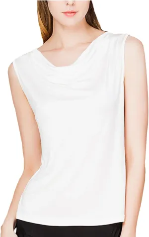 Womens Mulberry Silk Tank Top/Sleeveless Cowl Neck Pure Silk Blouse Tops|Summer Real Silk Tank T-Shirt