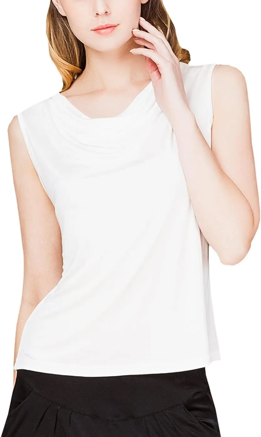 Womens Mulberry Silk Tank Top/Sleeveless Cowl Neck Pure Silk Blouse Tops|Summer Real Silk Tank T-Shirt