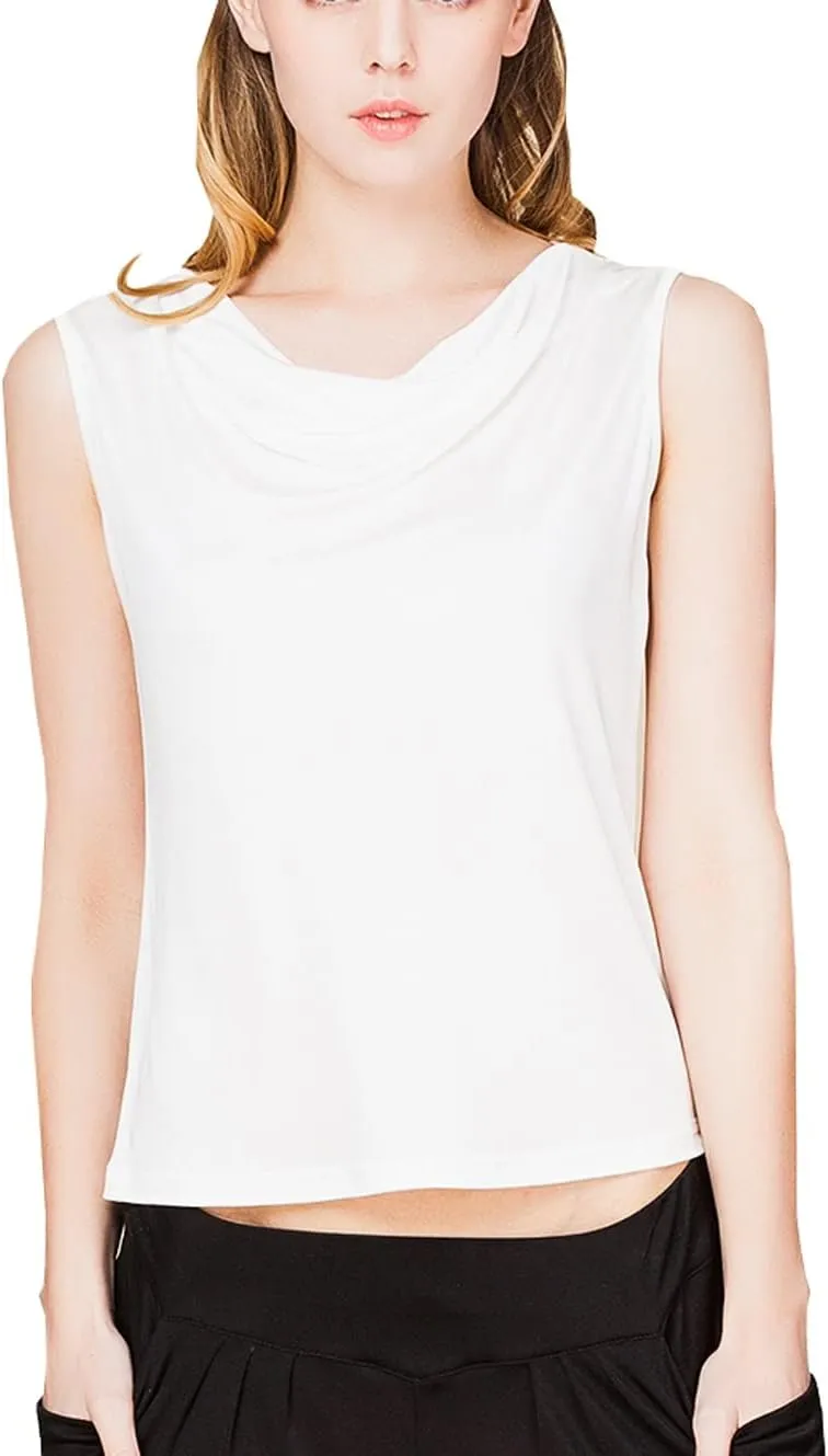 Womens Mulberry Silk Tank Top/Sleeveless Cowl Neck Pure Silk Blouse Tops|Summer Real Silk Tank T-Shirt