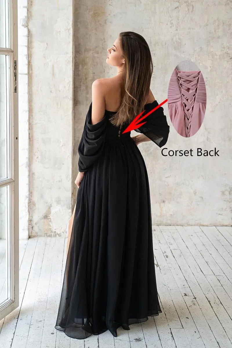 Women's Off The Shoulder Bridesmaid Dresses Long with Pocket Formal Wedding Guest Dresses RBD016