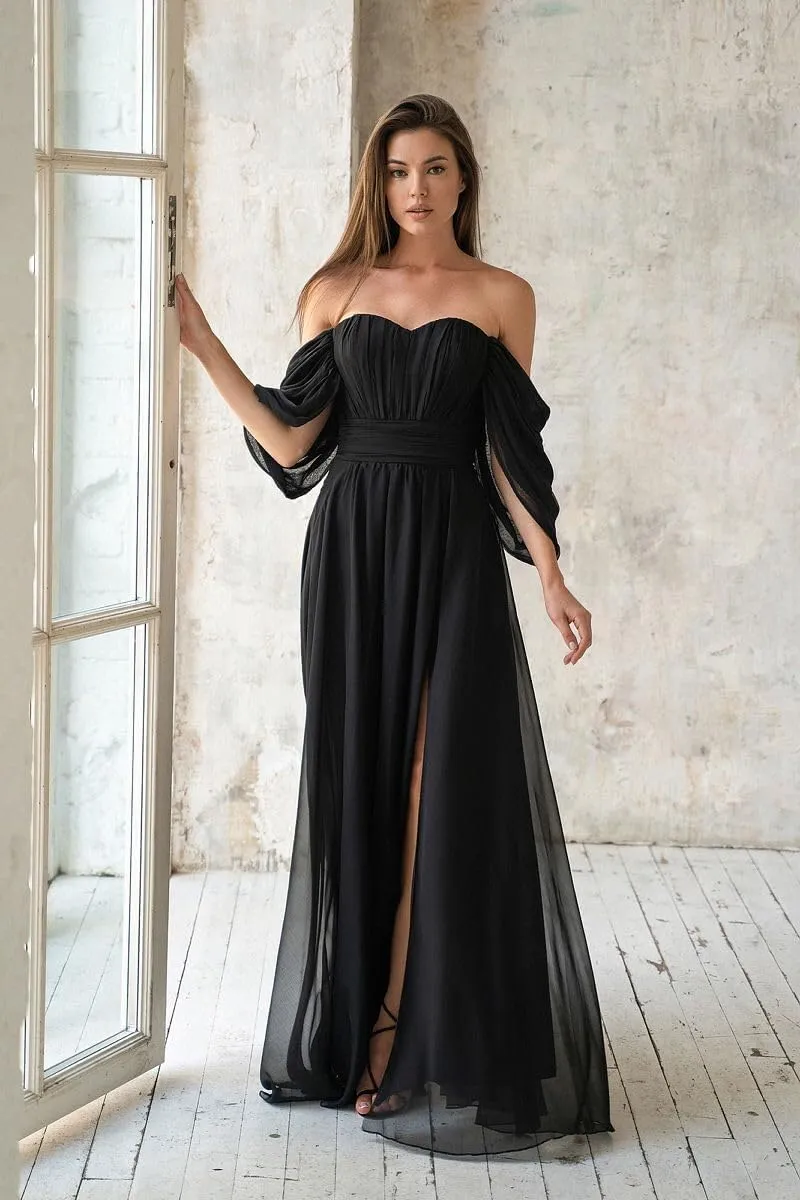 Women's Off The Shoulder Bridesmaid Dresses Long with Pocket Formal Wedding Guest Dresses RBD016