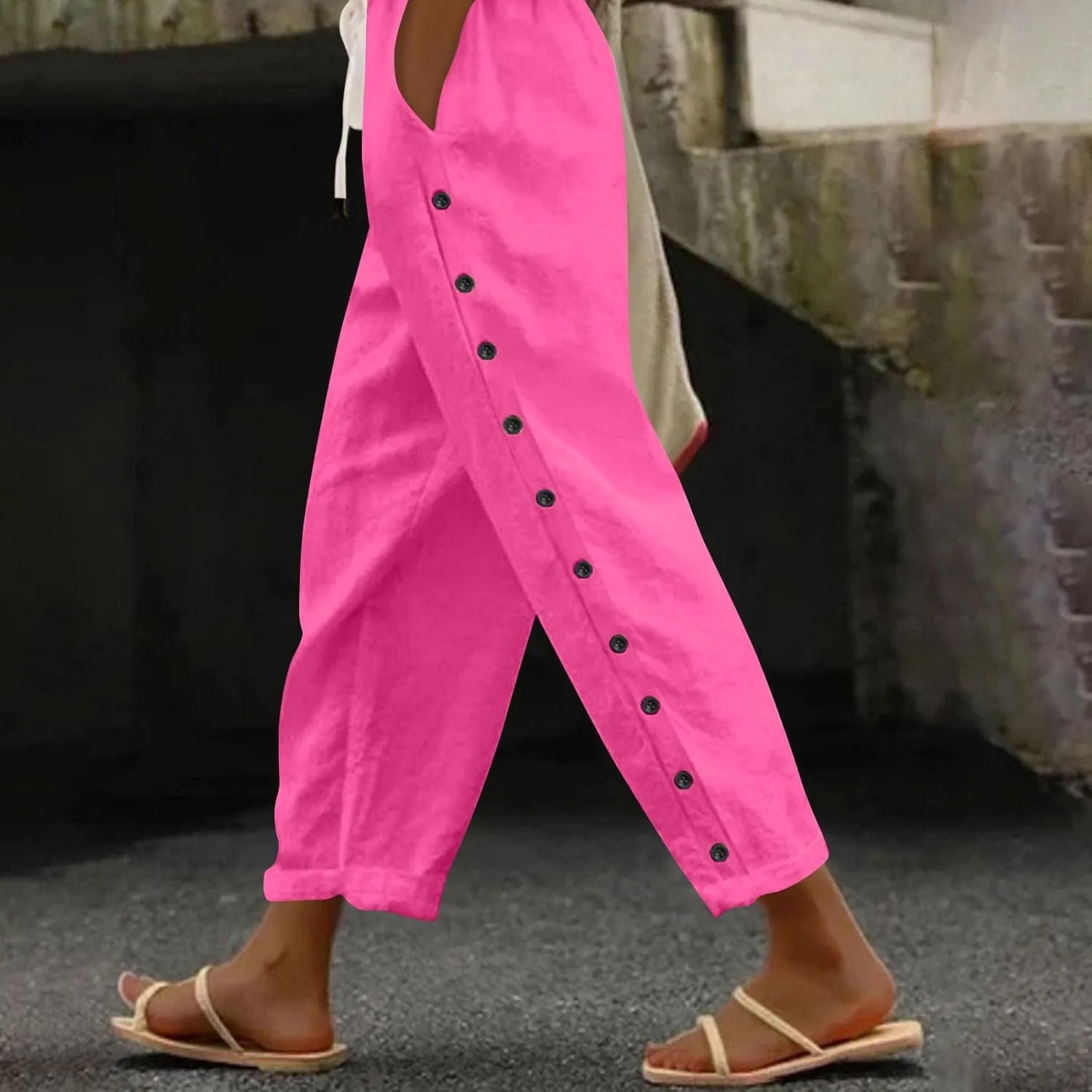 Womens Pants, Casual Pants Peasant Linen Straight Leg Drawstring Plaid 2025 Loose