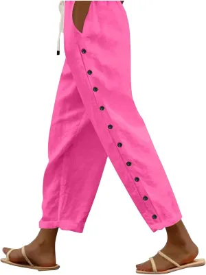 Womens Pants, Casual Pants Peasant Linen Straight Leg Drawstring Plaid 2025 Loose