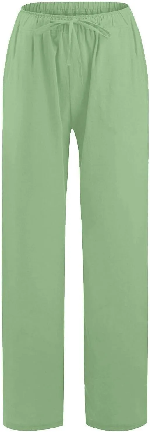 Women's Pants, Linen Pants High Waisted Straight Leg Summer Wide Baggy Sweatpants