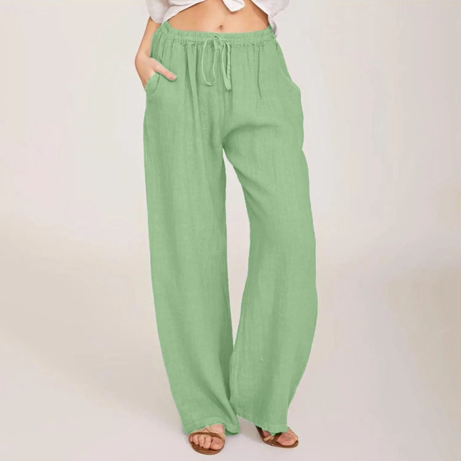 Women's Pants, Linen Pants High Waisted Straight Leg Summer Wide Baggy Sweatpants
