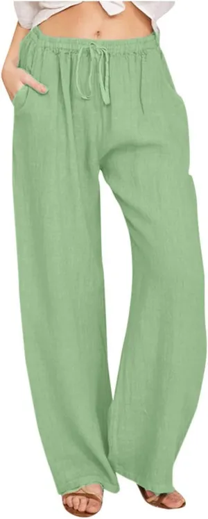 Women's Pants, Linen Pants High Waisted Straight Leg Summer Wide Baggy Sweatpants