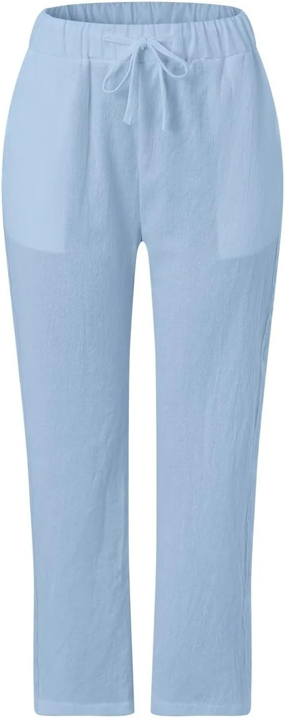 Women's Pants, Linen Striped Side Peasant Pants Straight Leg Casual Wide Trendy