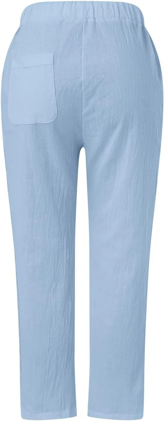 Women's Pants, Linen Striped Side Peasant Pants Straight Leg Casual Wide Trendy