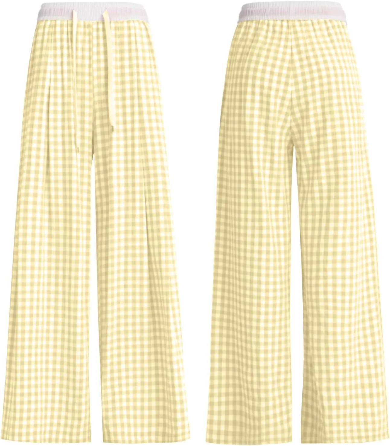 Women's Plaid Pants Summer Casual Trendy Loose Color Block Palazzo Pants High Waist Lightweight Flowy Beach Trouser