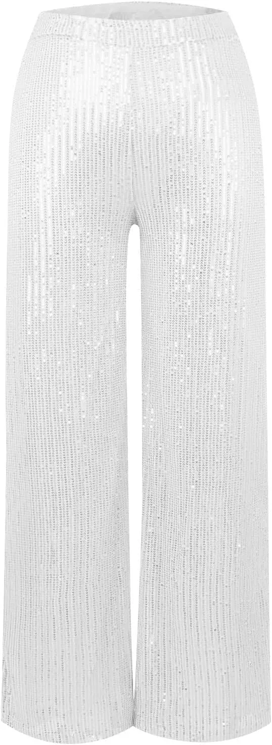 Womens Sequin Flare Pant Women's High Waisted Sequin Loose Drape Wide Leg Pants Fashion Casual Lounge Workout