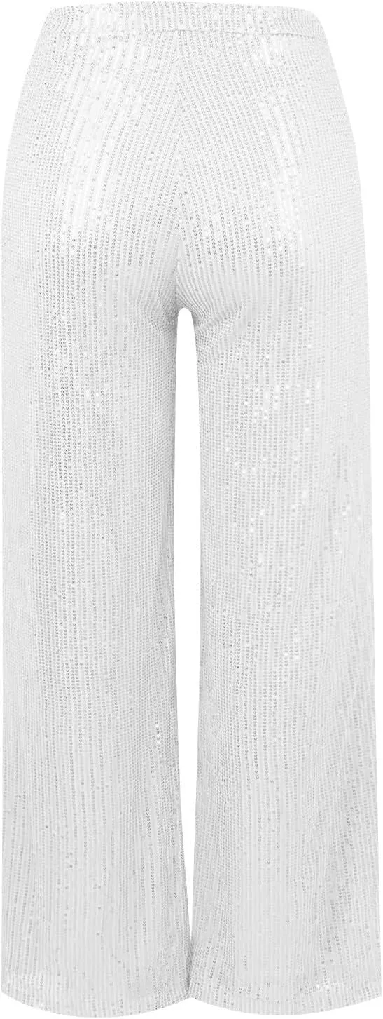 Womens Sequin Flare Pant Women's High Waisted Sequin Loose Drape Wide Leg Pants Fashion Casual Lounge Workout