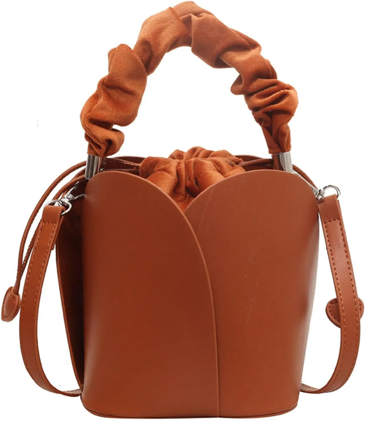 Women's Shoulder Bag Cylindrical PU Leather Bucket Crossbody Bag Drawstring Handbag Wallet Suitable For Travel Shopping