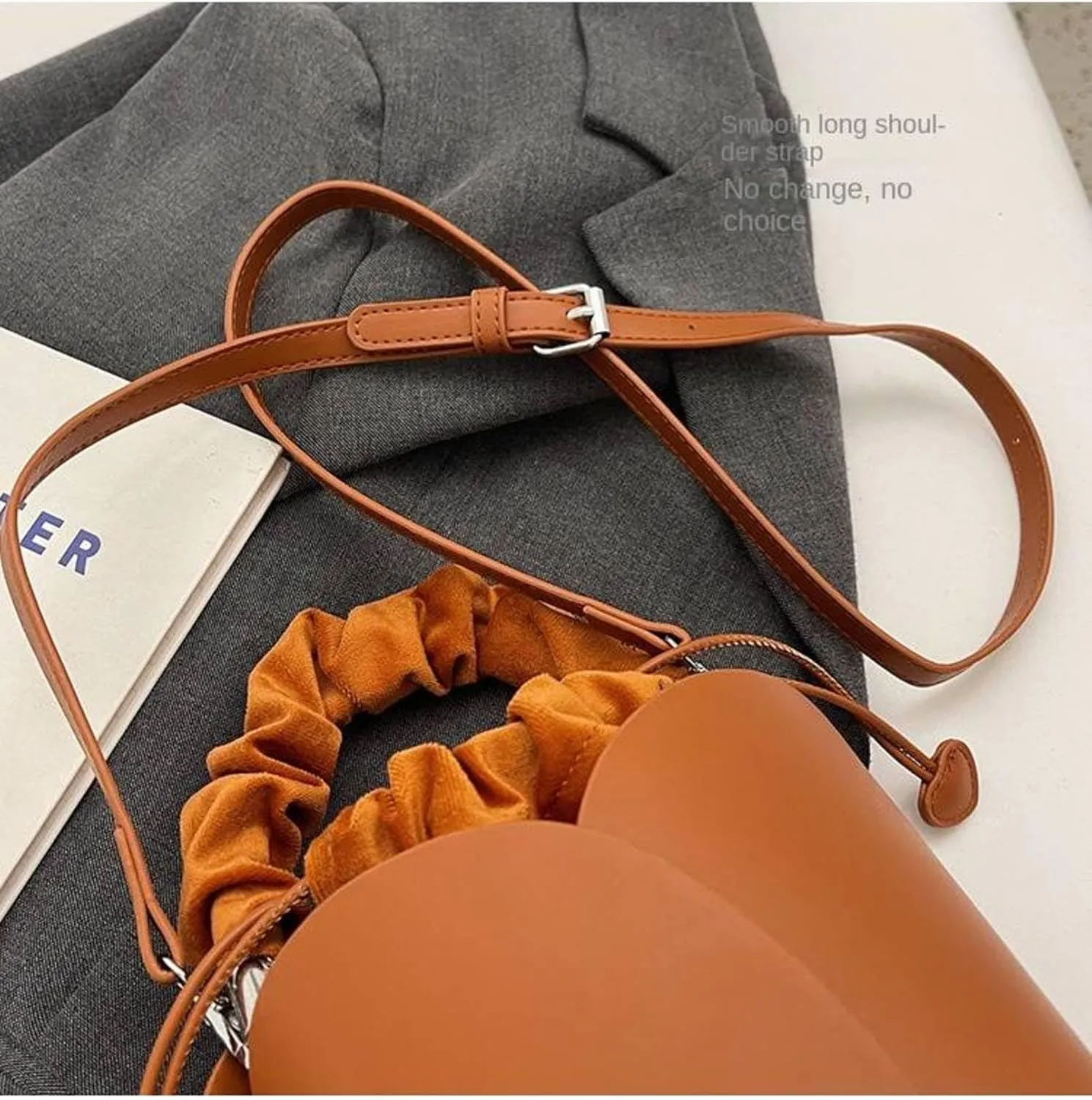 Women's Shoulder Bag Cylindrical PU Leather Bucket Crossbody Bag Drawstring Handbag Wallet Suitable For Travel Shopping