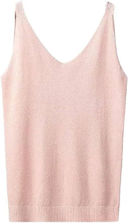 Women's Solid Color Casual V-Neck Multi-Color Glossy Knitted Camisole Top
