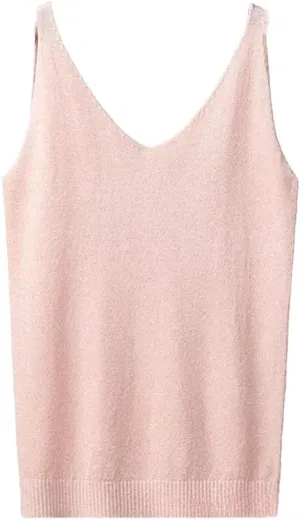 Women's Solid Color Casual V-Neck Multi-Color Glossy Knitted Camisole Top