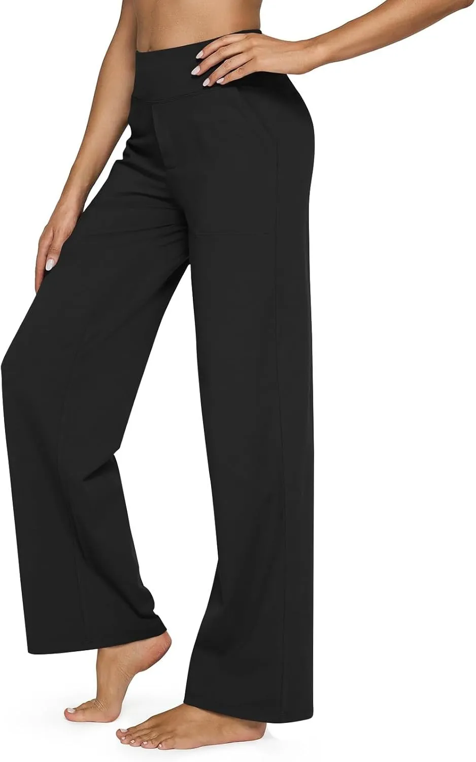 Women's Straight Leg Yoga Pants with Pockets High Waist Office Work Stretch Dress Pants Baggy Trouser Sweatpants
