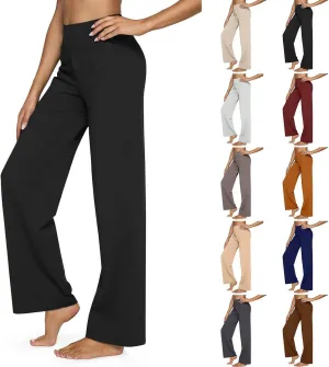 Women's Straight Leg Yoga Pants with Pockets High Waist Office Work Stretch Dress Pants Baggy Trouser Sweatpants