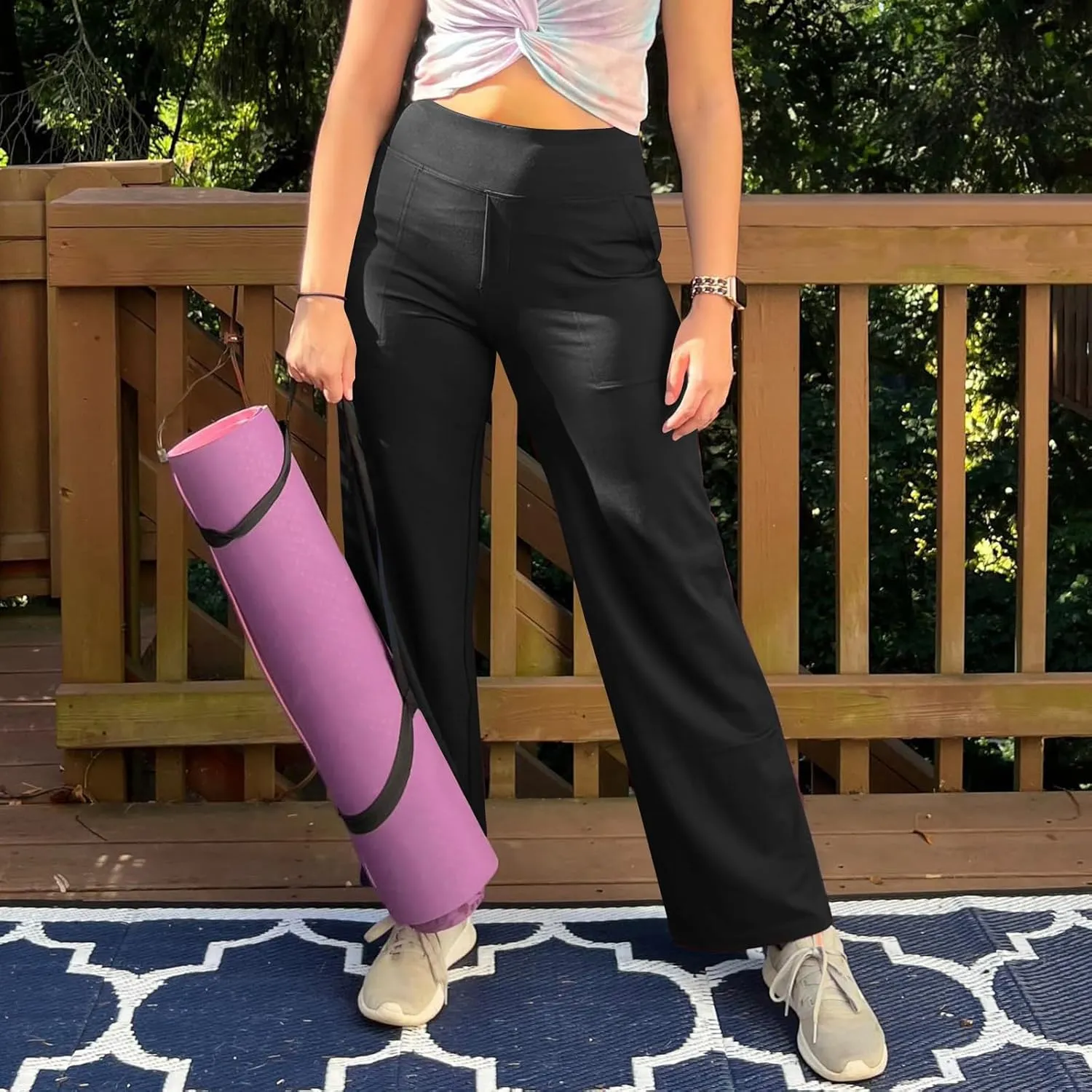 Women's Straight Leg Yoga Pants with Pockets High Waist Office Work Stretch Dress Pants Baggy Trouser Sweatpants