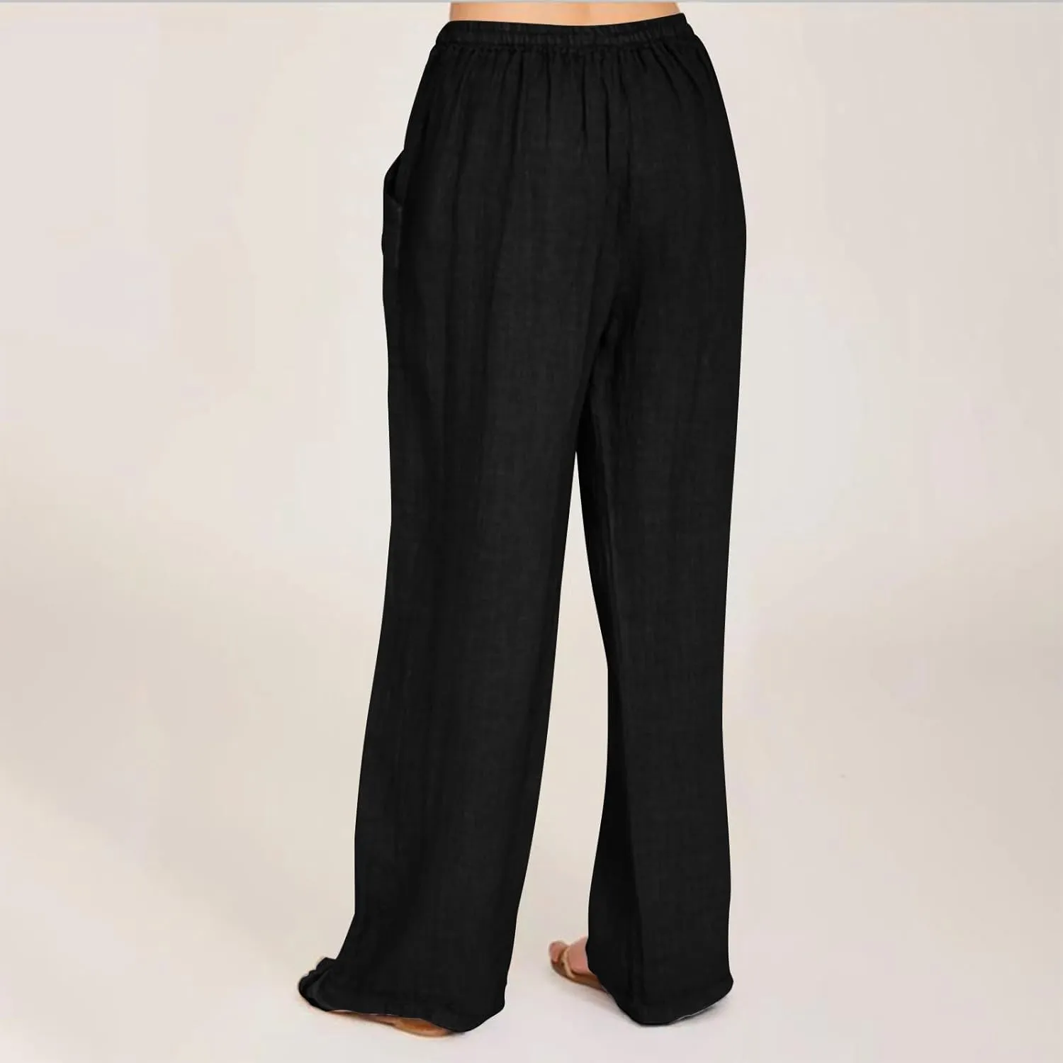 Women's Summer Linen Pants Flowy Wide Leg Long Lounge Pant Drawstring Trousers Business Casual Joggers Slacks Pockets