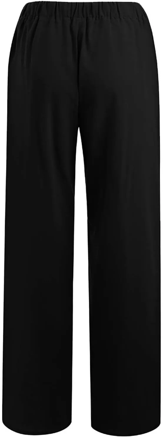 Women's Summer Linen Pants Flowy Wide Leg Long Lounge Pant Drawstring Trousers Business Casual Joggers Slacks Pockets