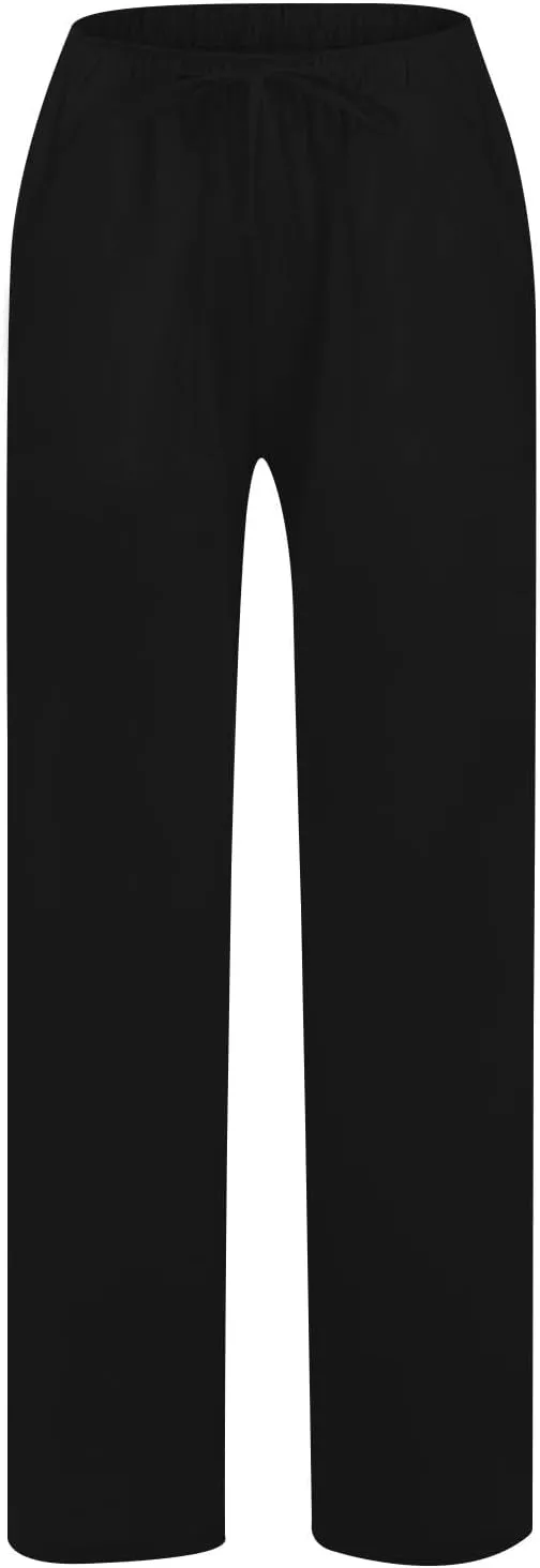 Women's Summer Linen Pants Flowy Wide Leg Long Lounge Pant Drawstring Trousers Business Casual Joggers Slacks Pockets